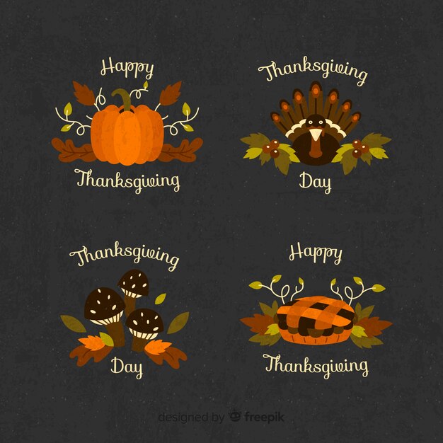 Collection of thanksgiving badge in flat design