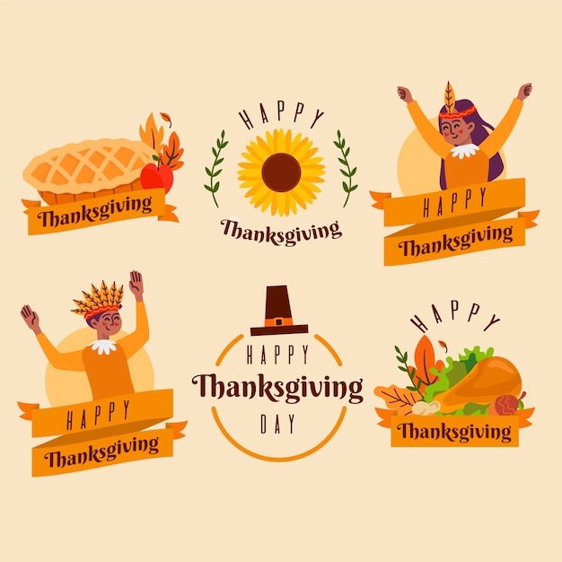 Free vector collection of thanksgiving label in flat design