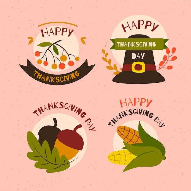 Free Vector collection of thanksgiving label in flat design