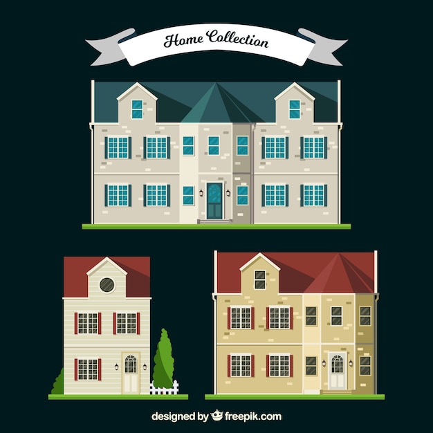 Free Vector collection of three luxurious mansions