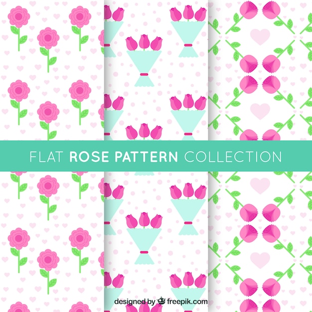 Collection of three patterns with pink roses