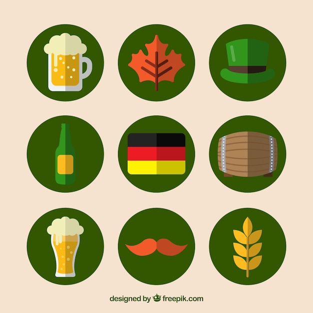 Collection of traditional oktoberfest elements in flat design