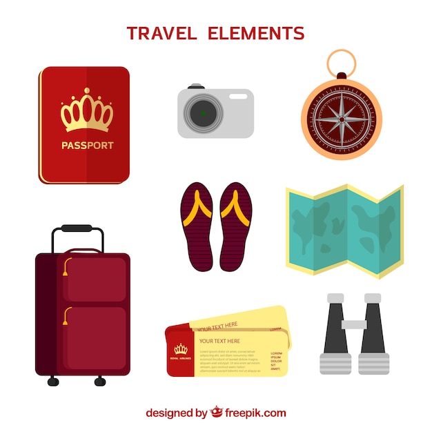 Free vector collection of travel elements in flat design