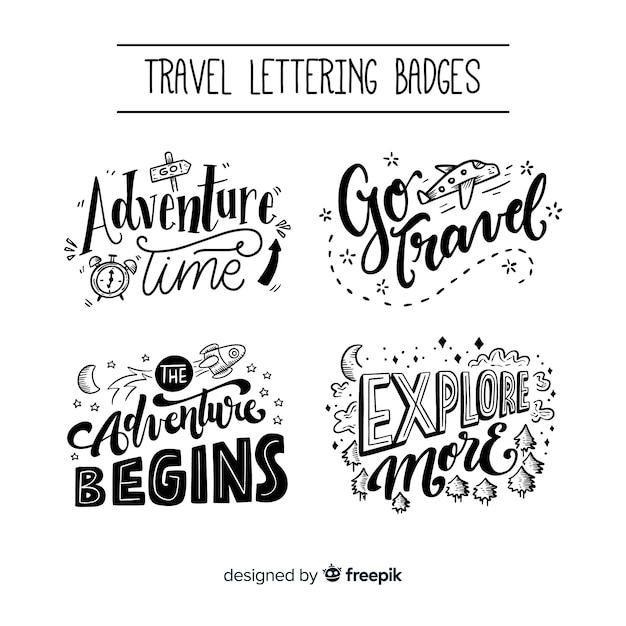 Collection of travel lettering badges