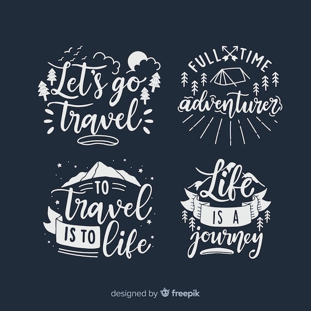 Collection of travel lettering badges