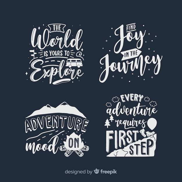 Collection of travel lettering badges