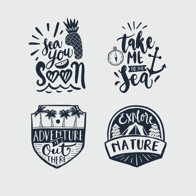 Collection of travel lettering badges