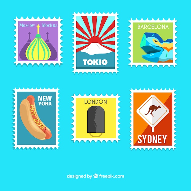 Free Vector collection of travel stamps in colorful design