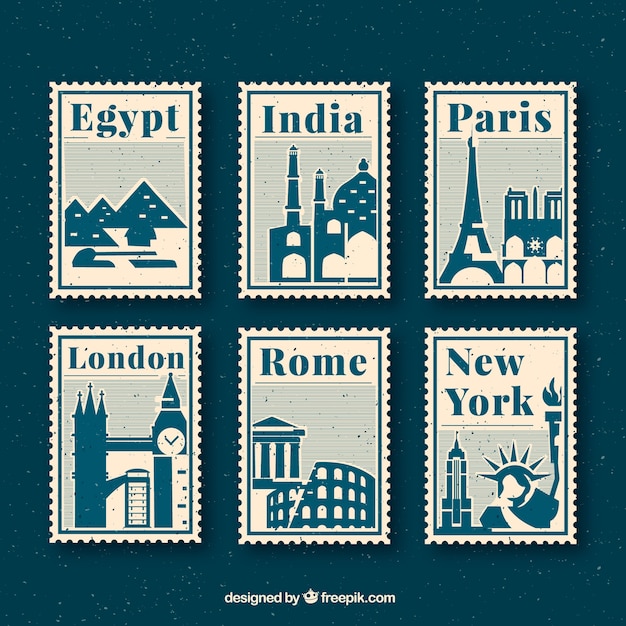 Free vector collection of travel stamps with cities