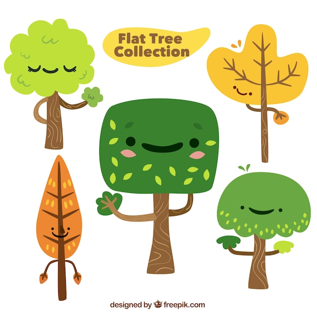 Free Vector collection of trees with smiling faces  