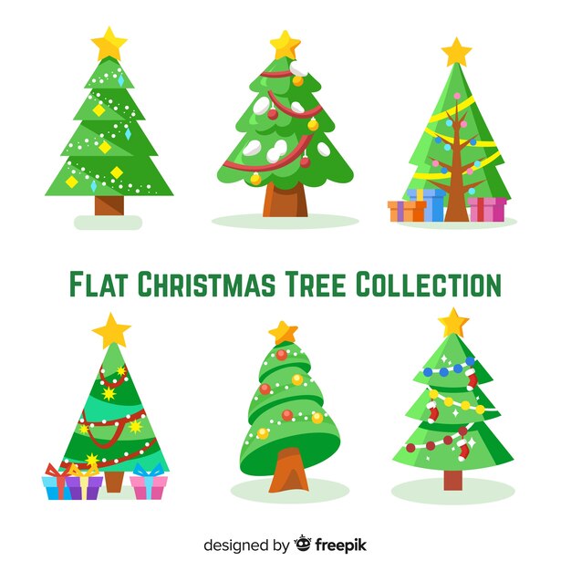 Collection of various christmas trees in flat style