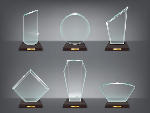 Collection vector illustration of modern glass trophies, prizes