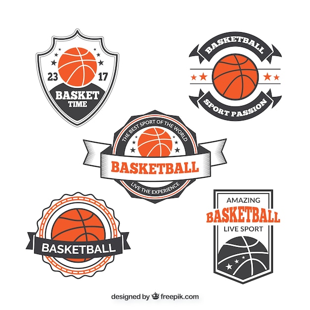 Free Vector collection of vintage basketball stickers