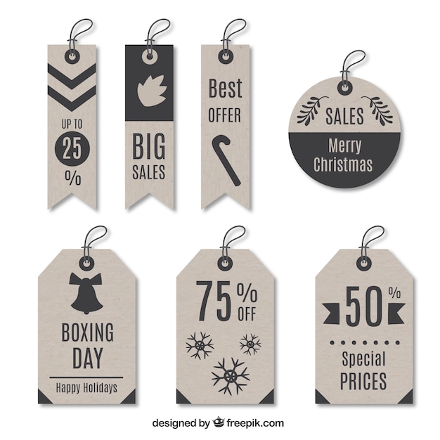 Free vector collection of vintage christmas discounts boxing day labels