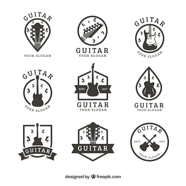 Free Vector collection of vintage guitar stickers