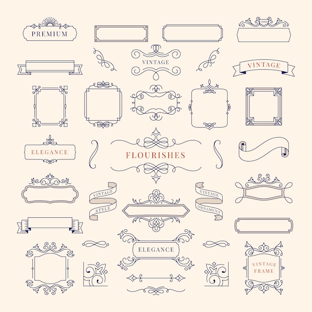 Free vector collection of vintage ornament frame illustration