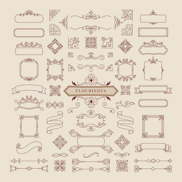 Free Vector collection of vintage ornament frame illustration