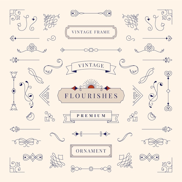 Free Vector collection of vintage ornament frame illustration