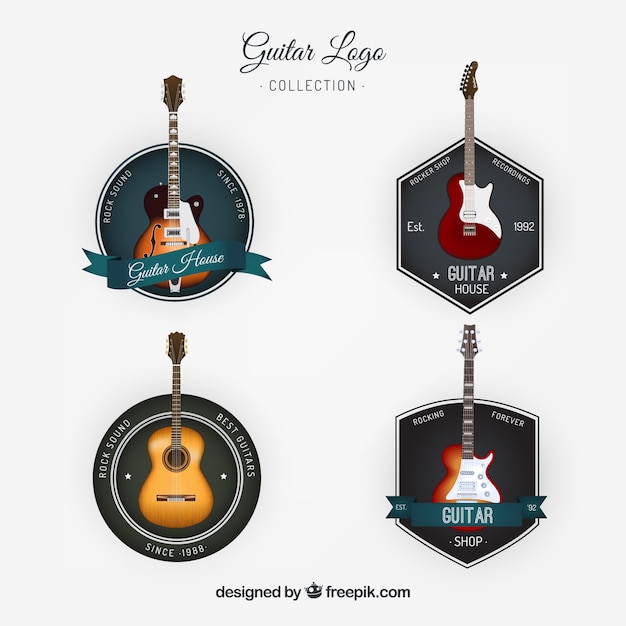 Free Vector collection of vintage style guitars logos