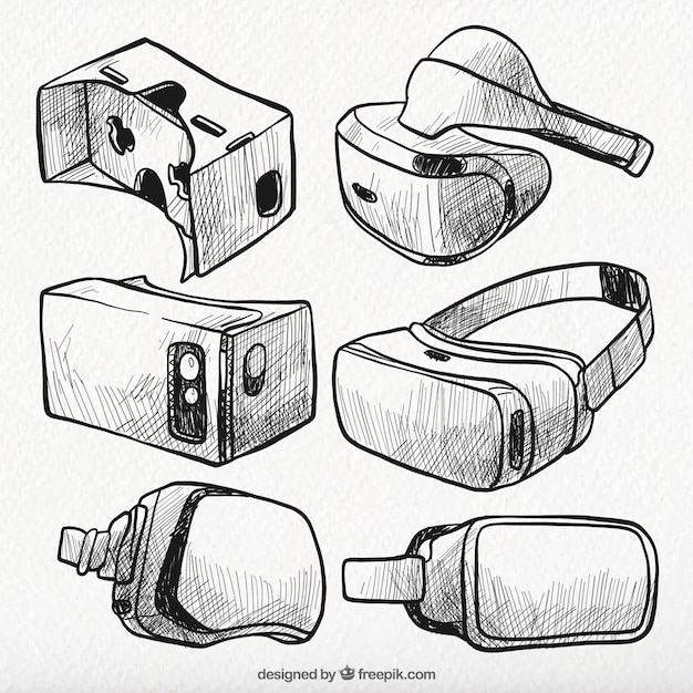 Free Vector collection of virtual reality glasses sketches