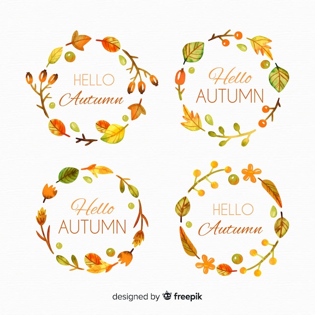 Collection of watercolor autumn labels