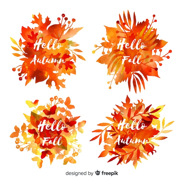 Collection of watercolor autumn labels