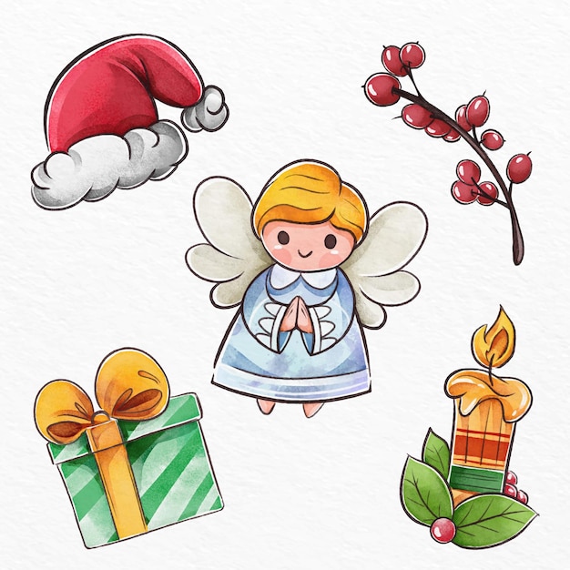 Collection of watercolor christmas elements