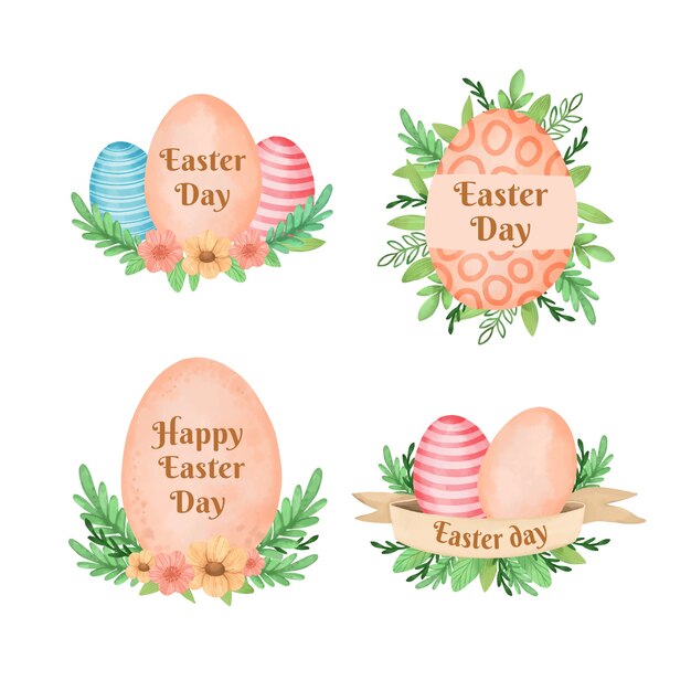 Collection of watercolor easter day badges