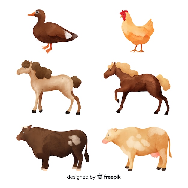 Free vector collection of watercolor farm animal