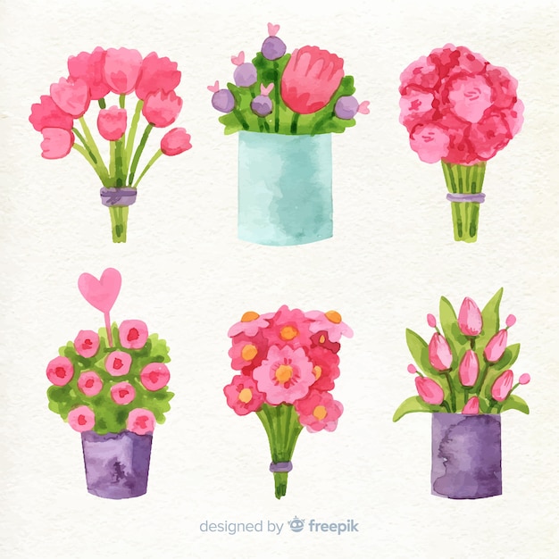 Collection of watercolor flowers for valentine