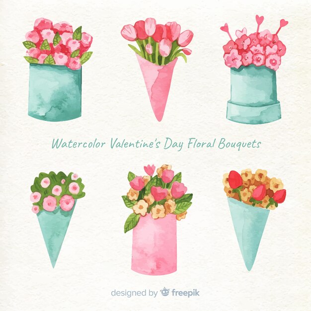 Free Vector collection of watercolor flowers for valentine