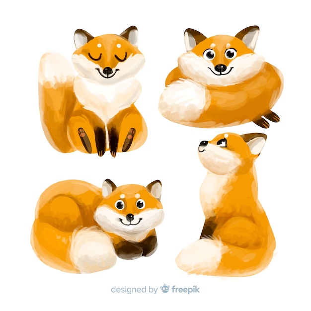 Free Vector collection of watercolor fox drawings