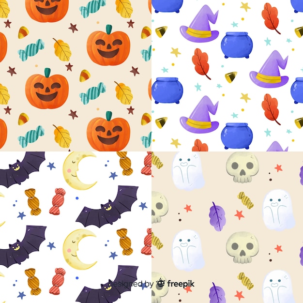 Collection of watercolor halloween pattern