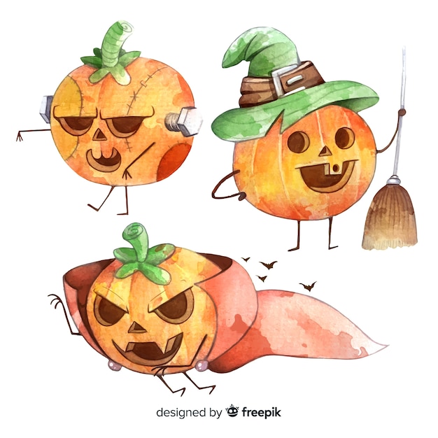 Free Vector collection of watercolor halloween pumpkin costumes