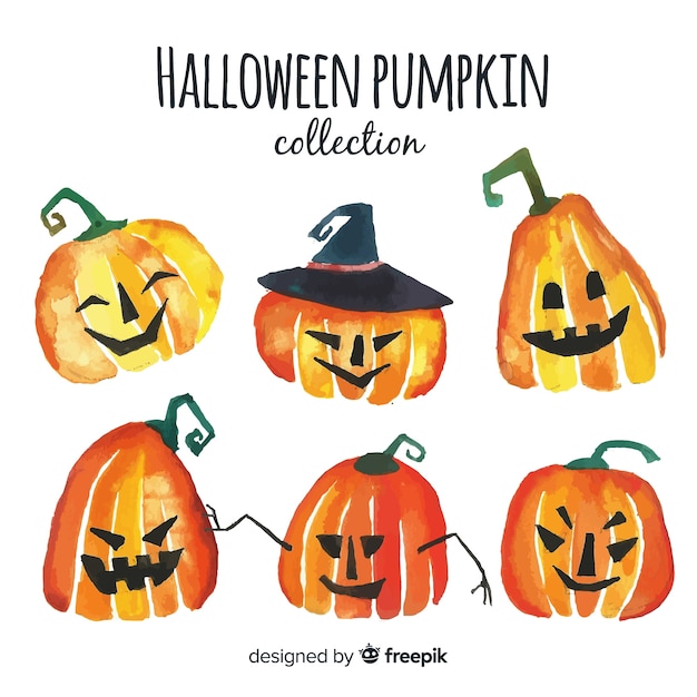 Collection of watercolor halloween pumpkin