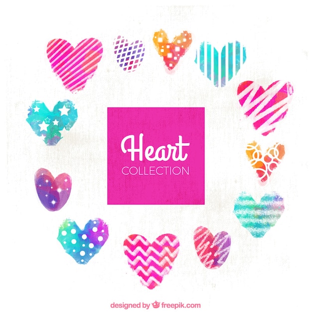 Free Vector collection of watercolor hearts