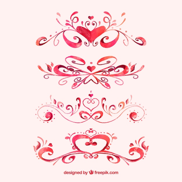 Free vector collection of watercolor ornamental decoration for valentine's day