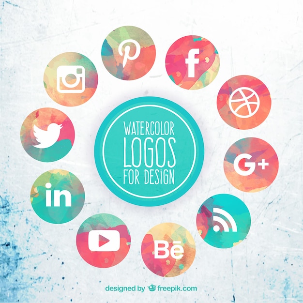 Free Vector collection of watercolor social media icons