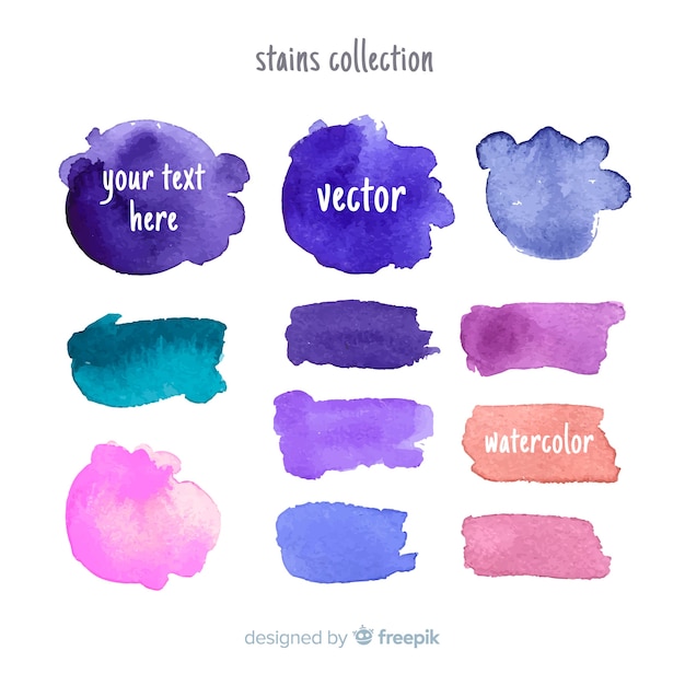 Collection of watercolor stains and brush strokes