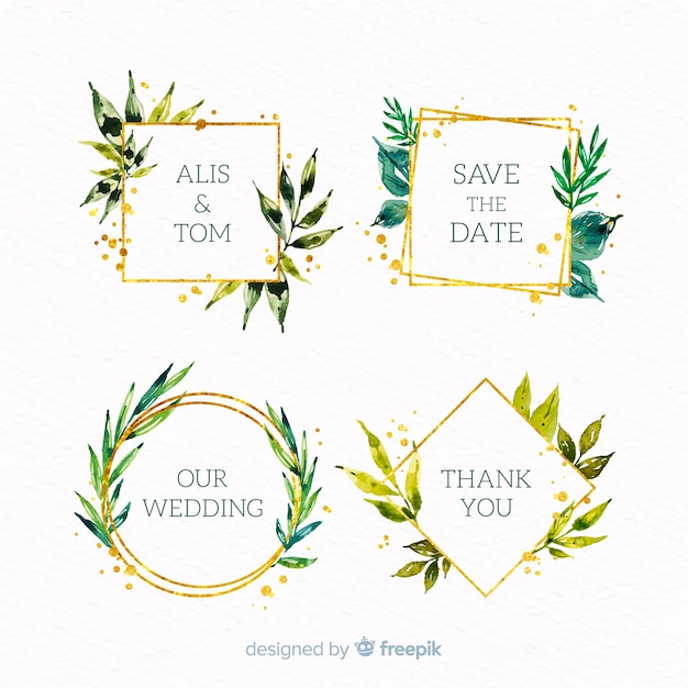 Free Vector collection of watercolor wedding frame logos