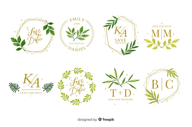 Collection of watercolor wedding frame logos