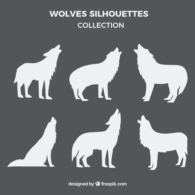 Free Vector collection of white wolf silhouettes