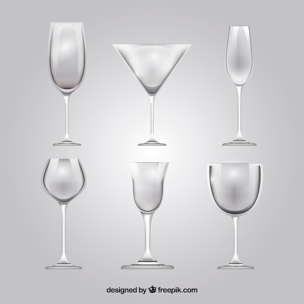 Collection of wine glasses in realistic style