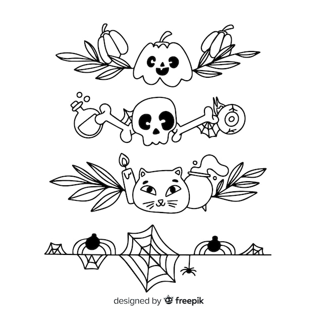 Collection with hand drawn halloween border 