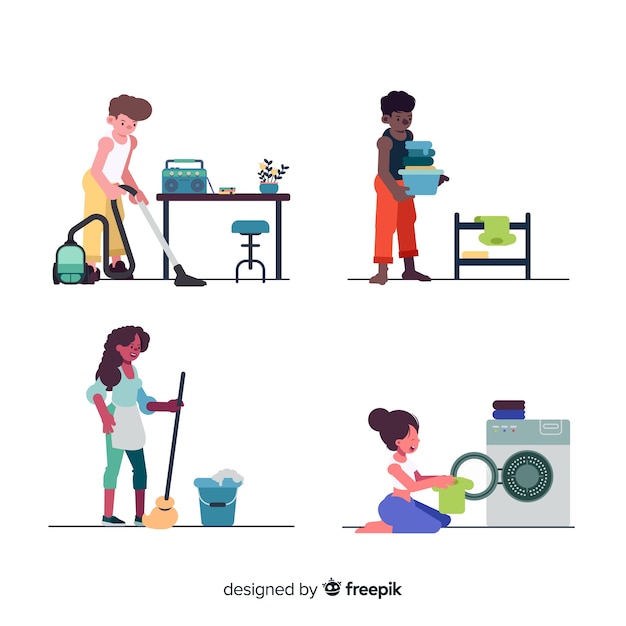 Free Vector collection of women doing housework 