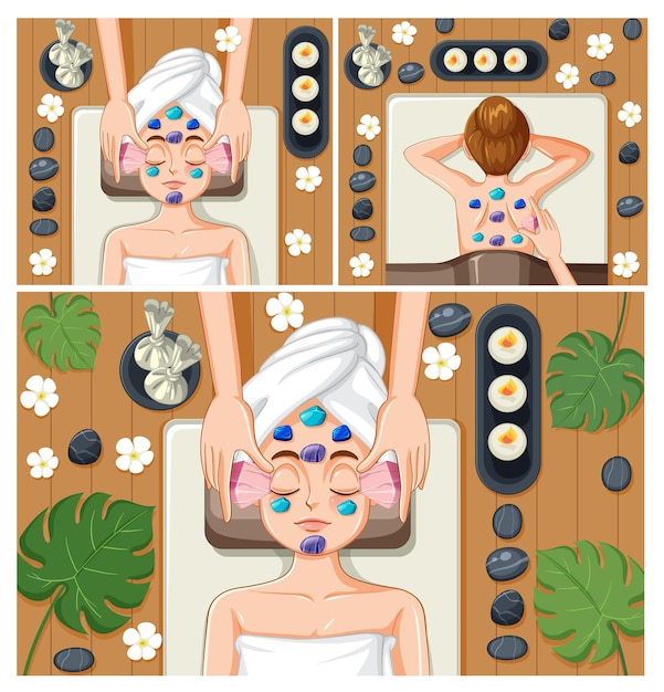 Free Vector collection of women enjoying spa treatments