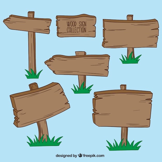 Free Vector collection of wooden signs with grass