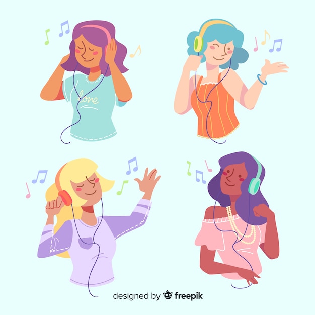 Free Vector collection of young people listening to music