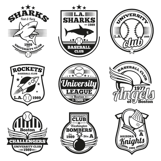 Free Vector college athletic labels and badges set,