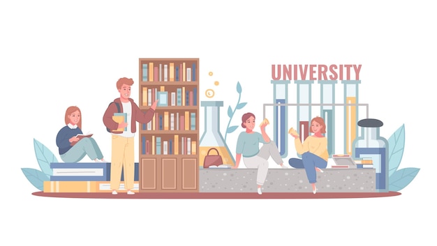 College University Cartoon Concept